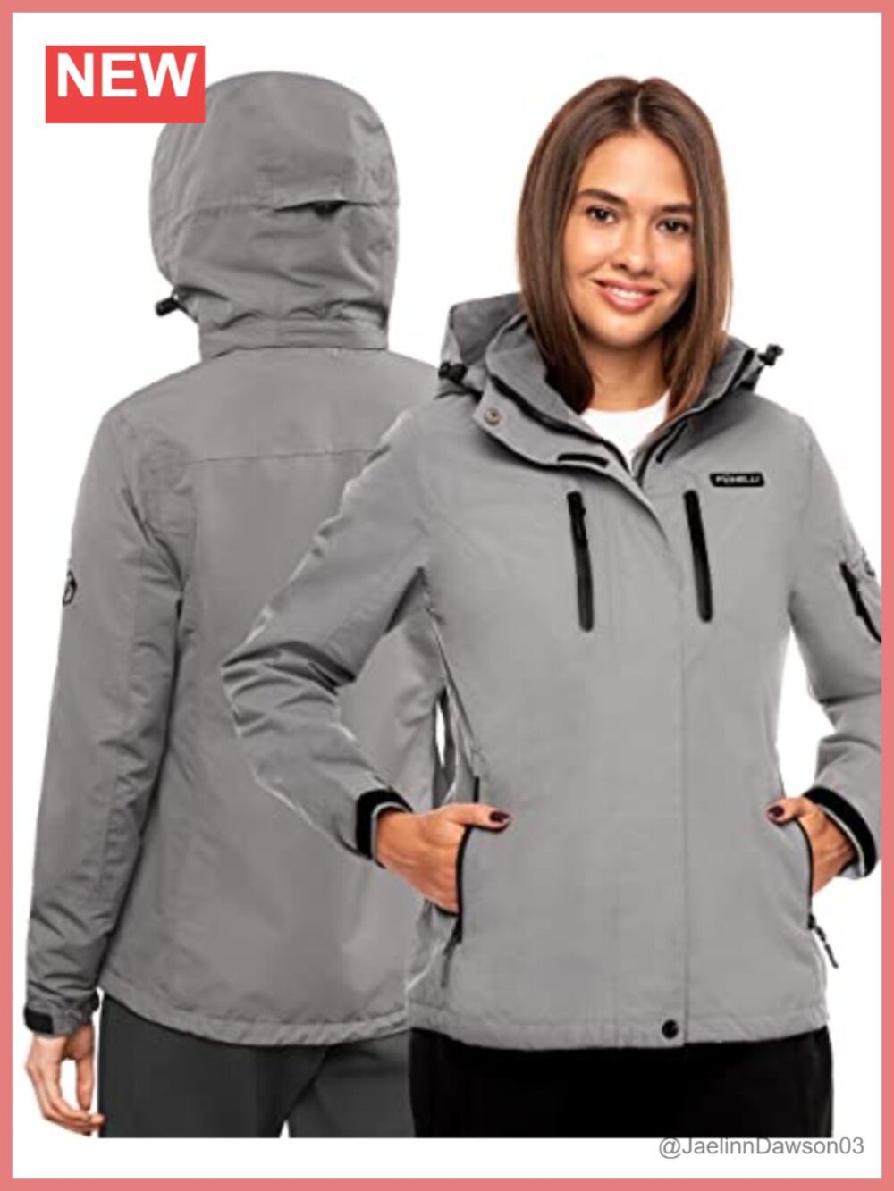 Waterproof Fleece-Lined Hooded Hiking Rain Jacket Windproof Coat